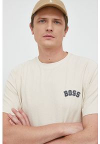 BOSS t-shirt bawełniany BOSS ORANGE kolor beżowy z nadrukiem. Kolor: beżowy. Materiał: bawełna. Wzór: nadruk #2