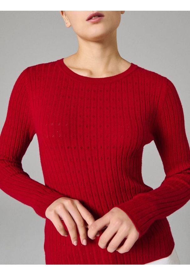 Sinsay - Ażurowy sweter - czerwony. Kolor: czerwony. Wzór: ażurowy