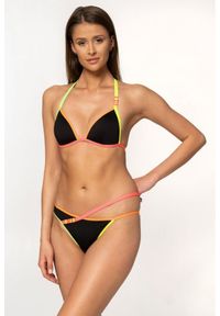 MOSCHINO Czarna góra od bikini z neonowymi lamówkami, Rozmiar XS. Kolor: czarny. Wzór: aplikacja #4