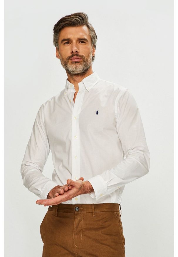 Polo Ralph Lauren - Koszula. Typ kołnierza: polo. Kolor: biały. Materiał: tkanina. Wzór: gładki