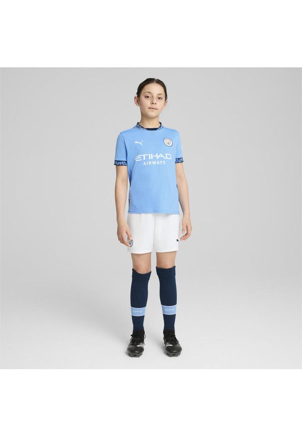 Puma - Szorty młodzieżowe Manchester City 24/25 PUMA White Marine Blue. Kolor: biały, wielokolorowy, niebieski. Sport: piłka nożna