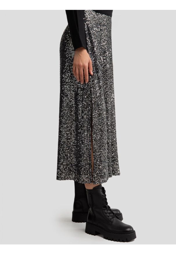 Big-Star - Spódnica damska cekinowa midi srebrna Soleasi 904. Okazja: na co dzień. Kolor: srebrny. Długość: długie. Styl: elegancki, casual, klasyczny