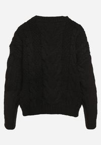 Born2be - Czarny Sweter z Wiskozą i Wełną Aplikacją 3D i Tłoczeniem Vaishira. Kolor: czarny. Materiał: wiskoza, wełna. Wzór: aplikacja. Sezon: zima