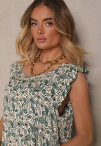 Renee - Zielona Sukienka z Bawełny o Rozkloszowanym Kroju w Print Paisley Islio. Okazja: do pracy, na imprezę, na co dzień. Kolor: zielony. Materiał: bawełna. Wzór: paisley, nadruk. Sezon: lato. Typ sukienki: proste, rozkloszowane. Styl: casual, elegancki #3
