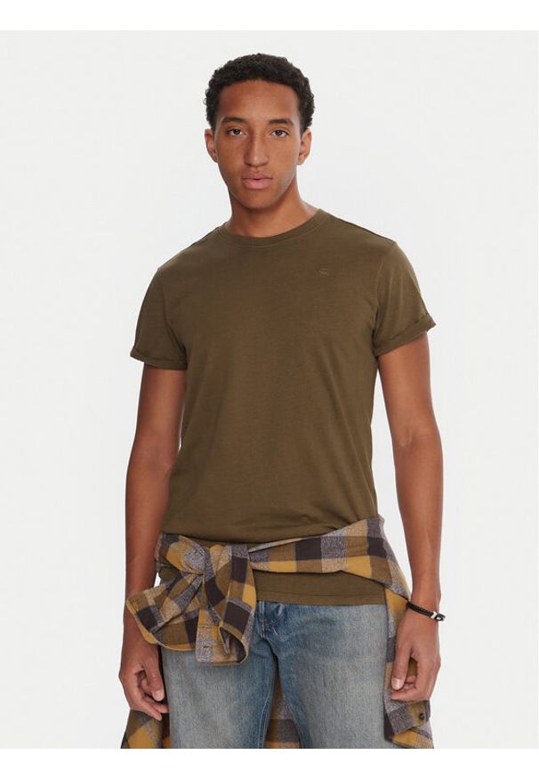 G-Star RAW - G-Star Raw T-Shirt Lash D16396-2653 Khaki Regular Fit. Kolor: brązowy. Materiał: bawełna