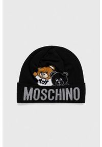 MOSCHINO - Moschino czapka wełniana kolor czarny wełniana. Kolor: czarny. Materiał: wełna #1