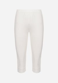 Born2be - Białe Spodnie Bawełniane Legginsy 3/4 z Koronką Amaratna. Okazja: na co dzień. Stan: podwyższony. Kolekcja: plus size. Kolor: biały. Materiał: bawełna, koronka. Wzór: koronka. Styl: casual, elegancki #5