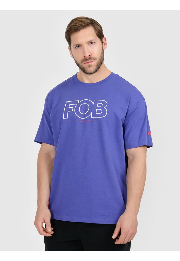 4f - 4F T-shirt loose z nadrukiem męski - fioletowy M. Okazja: na co dzień. Kolor: fioletowy. Materiał: materiał. Wzór: nadruk. Styl: casual, klasyczny