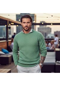 Lekki, Męski Sweter Bawełniany - Pako Jeans - Jasnozielony. Okazja: na spotkanie biznesowe, do pracy. Kolor: zielony. Materiał: bawełna. Styl: biznesowy, klasyczny #5