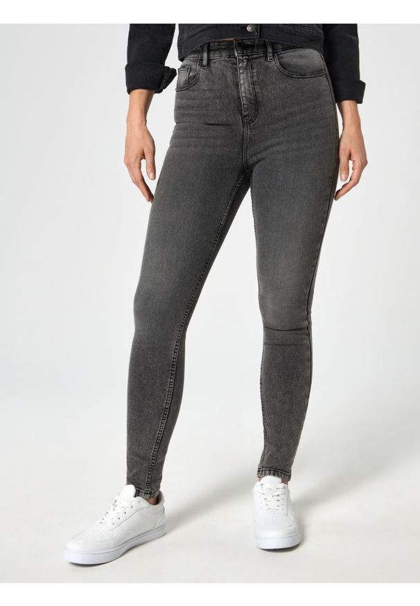 Sinsay - Jeansy super high waist skinny - szary. Stan: podwyższony. Kolor: szary