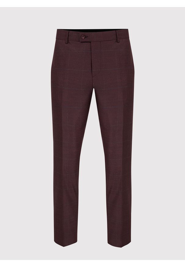 Pako Lorente - PAKO LORENTE – Bordowe spodnie garniturowe w subtelną kratę. Kolor: czerwony. Materiał: poliester, wiskoza, elastan