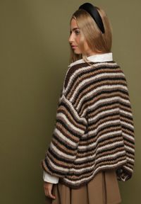Born2be - Brązowy Kardigan z Wiskozą i Wełną w Paski Quessae. Kolor: brązowy. Materiał: wełna, wiskoza. Wzór: paski. Styl: elegancki #3
