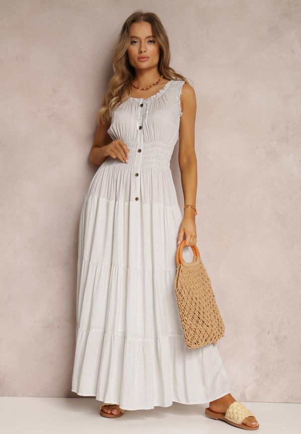 Renee - Biała Sukienka Kilroy. Kolor: biały. Długość rękawa: bez rękawów. Sezon: lato. Typ sukienki: rozkloszowane. Styl: boho. Długość: maxi