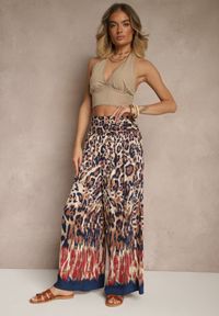 Renee - Czerwono-Granatowe Szerokie Spodnie z Wiskozy High Waist Ellirelle. Okazja: na co dzień. Stan: podwyższony. Kolor: czerwony. Materiał: wiskoza. Styl: casual, elegancki