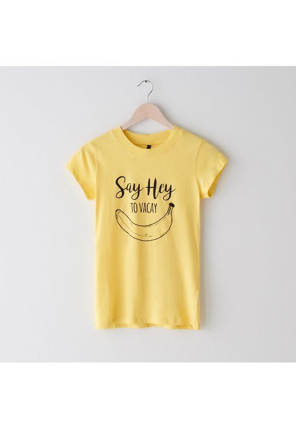 Sinsay - Koszulka z napisem - Żółty. Kolor: żółty. Wzór: napisy
