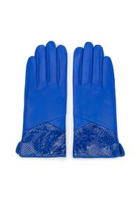 Wittchen - Damskie rękawiczki skórzane ze wstawką o fakturze egzotycznej skóry niebieskie. Kolor: niebieski. Materiał: skóra. Styl: klasyczny #2