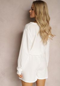 Renee - Biały Komplet Dresowy 2-Częściowy Bluza Krótsza i Luźne Spodenki Szorty Frania. Kolor: biały. Materiał: dresówka #4