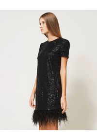 TwinSet - TWINSET - Czarna cekinowa sukienka z piórami. Kolor: czarny. Wzór: aplikacja. Styl: elegancki, glamour. Długość: mini #7