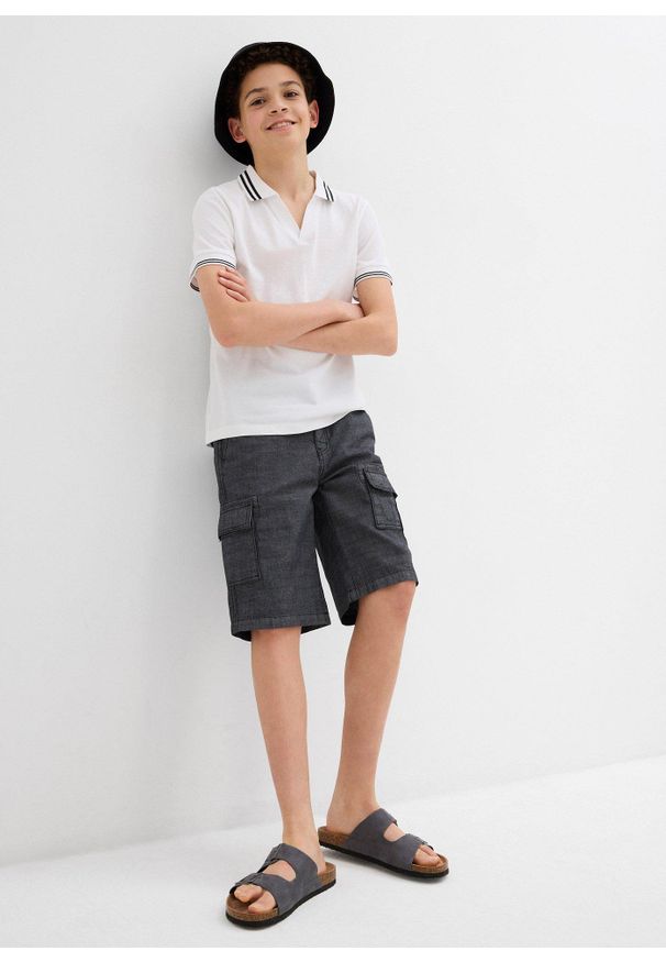 bonprix - Szorty bojówki Chambray, Regular Fit. Kolor: czarny. Materiał: bawełna. Sezon: lato