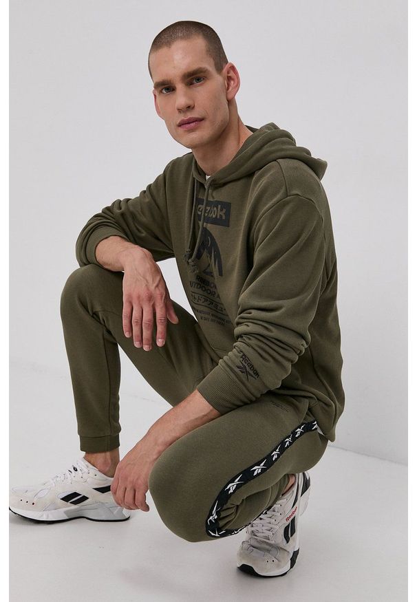 Reebok Classic Bluza kolor zielony z kapturem z nadrukiem. Okazja: na co dzień. Typ kołnierza: kaptur. Kolor: zielony. Wzór: nadruk. Styl: casual
