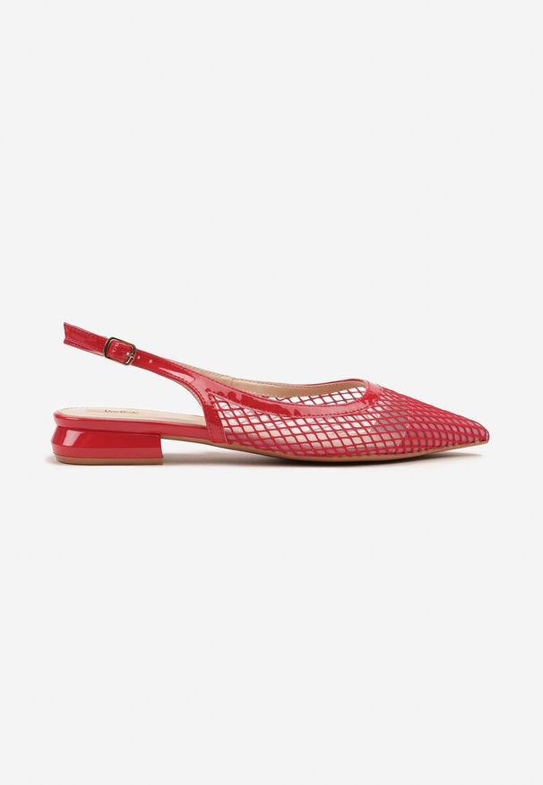 Renee - Czerwone Sandały Slingback z Siateczki ze Szpiczastym Noskiem Niloriae. Okazja: na co dzień, na spotkanie biznesowe, do pracy. Nosek buta: szpiczasty. Zapięcie: pasek. Kolor: czerwony. Materiał: jeans. Styl: biznesowy, casual