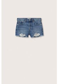 mango - Mango szorty jeansowe Hailey damskie gładkie high waist. Okazja: na co dzień. Stan: podwyższony. Kolor: niebieski. Materiał: jeans. Wzór: gładki. Styl: casual #8