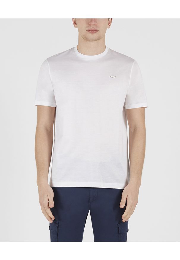 PAUL & SHARK - Biały bawełniany T-shirt z logo. Kolor: biały. Materiał: bawełna. Wzór: nadruk. Styl: klasyczny, sportowy