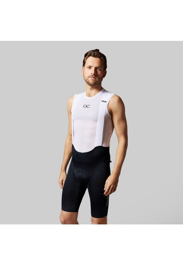 ACELERA - Męskie spodenki kolarskie Pro 2.0 na szelkach z wkładką. Kolor: czarny. Materiał: materiał. Długość: długie. Sport: kolarstwo