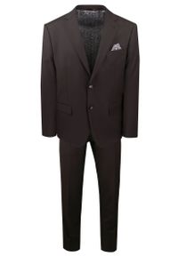 Taliowany Garnitur Męski - Victorio - Brązowy. Kolor: brązowy. Materiał: poliester, wiskoza, elastan. Wzór: gładki #1