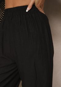 Renee - Czarne Wiskozowe Spodnie Palazzo High Waist z Lnem Linaselia. Okazja: na co dzień. Stan: podwyższony. Kolor: czarny. Materiał: len, wiskoza. Styl: elegancki, casual #4