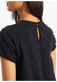 bonprix - Shirt bawełniany z koronką. Kolor: czarny. Materiał: bawełna, koronka. Długość rękawa: krótki rękaw. Długość: krótkie. Wzór: koronka #3