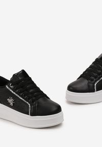 Born2be - Czarne Sneakersy na Platformie z Brokatowymi Wstawkami Zicoia. Okazja: na co dzień. Kolor: czarny. Obcas: na platformie #3