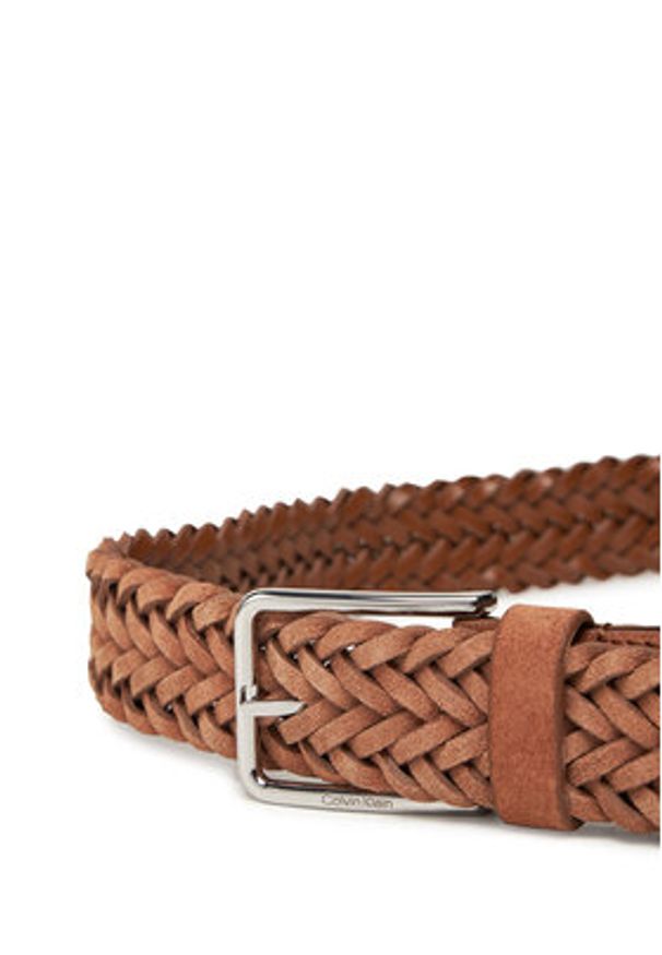Calvin Klein Pasek Męski Warmth Braided Suede 35Mm K50K512841 Brązowy. Kolor: brązowy. Materiał: skóra, zamsz