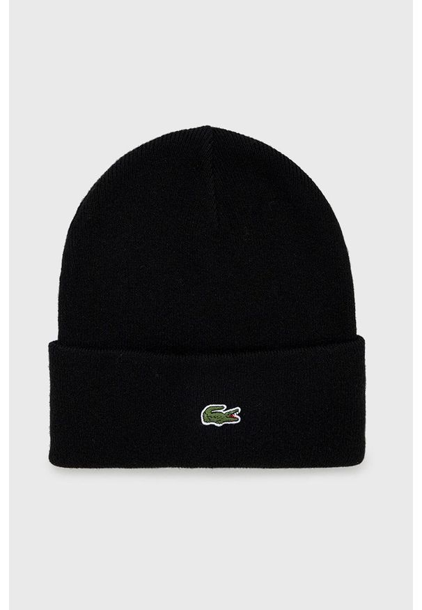 Lacoste czapka wełniana kolor czarny wełniana. Kolor: czarny. Materiał: wełna