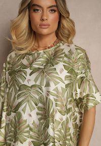 Renee - Ciemnozielony Komplet z Wiskozy Zdobiony Roślinnym Printem T-shirt i Szerokie Spodnie Evialena. Kolor: zielony. Materiał: wiskoza. Wzór: aplikacja, nadruk #5