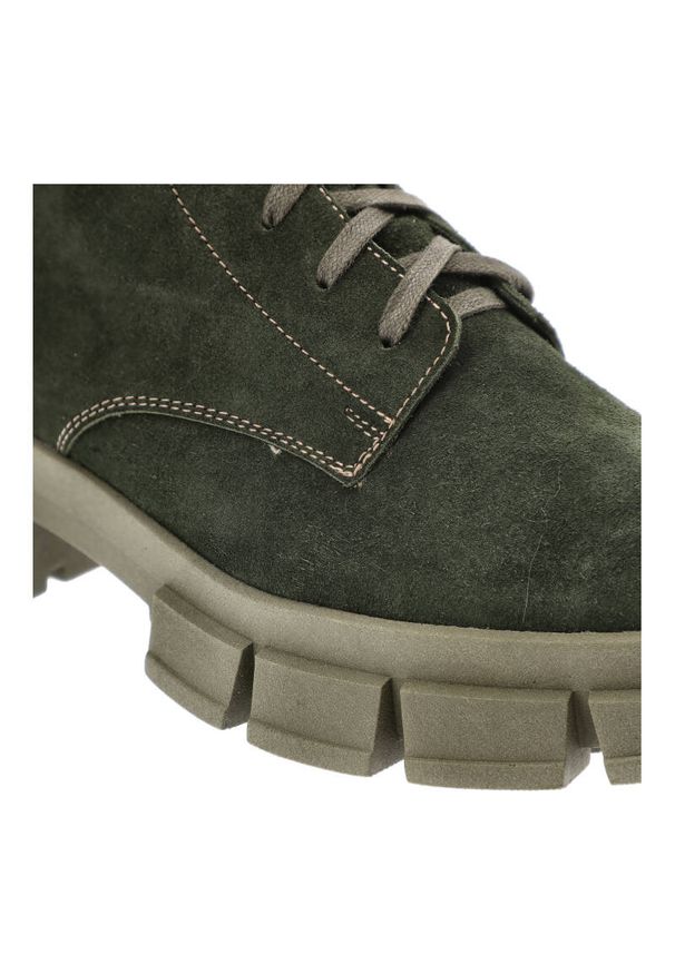 Zielone Trzewiki Pollonus Ocieplane Buty Damskie. Okazja: na spacer. Kolor: zielony. Materiał: skóra, welur, materiał. Szerokość cholewki: normalna. Sezon: zima. Styl: elegancki