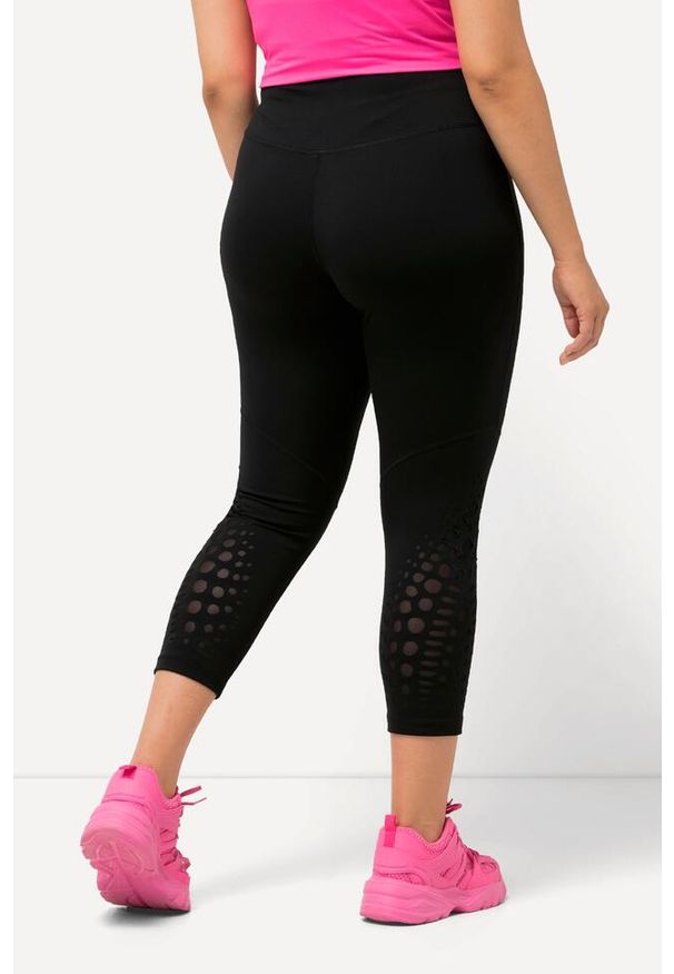 ULLA POPKEN - Damskie Sportowe legginsy 7/8 szybkoschnące z wycięciami wysoki stan. Stan: podwyższony. Kolekcja: plus size. Kolor: czarny. Materiał: poliamid, materiał, elastan