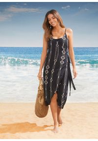 Sukienka plażowa z założeniem kopertowym bonprix czarny w graficzny wzór. Okazja: na plażę. Kolor: czarny. Typ sukienki: kopertowe #3
