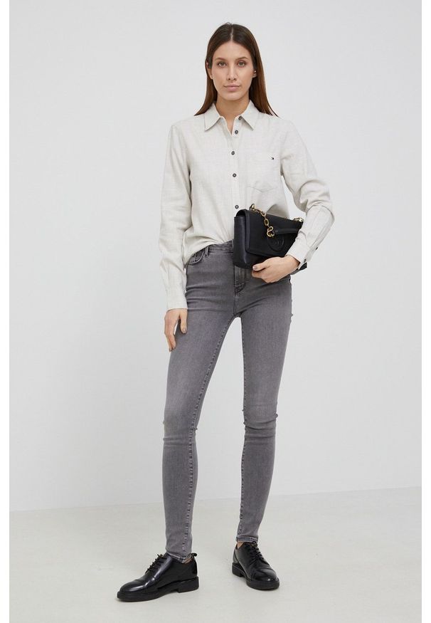 TOMMY HILFIGER - Tommy Hilfiger Jeansy damskie high waist. Stan: podwyższony. Kolor: szary
