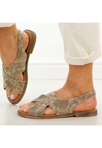 POTOCKI - Wąż płaskie sandały damskie Potocki 12798. Okazja: na spacer, na co dzień. Kolor: beżowy. Materiał: skóra. Sezon: wiosna, lato. Styl: casual, elegancki, klasyczny, wakacyjny #1