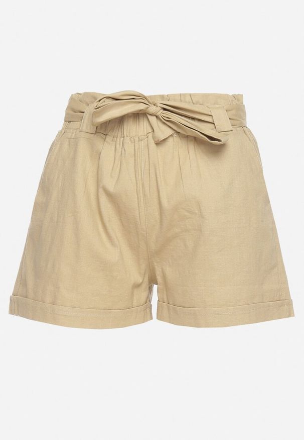 Born2be - Beżowe Szorty z Gumką w Pasie i Materiałowym Paskiem Filalilena. Okazja: na spacer, na co dzień. Kolor: beżowy. Materiał: materiał. Sezon: lato. Styl: casual, elegancki