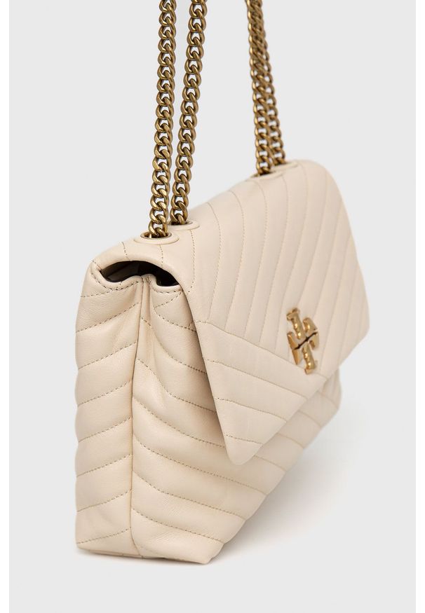 Tory Burch torebka skórzana kolor beżowy. Kolor: beżowy. Materiał: skórzane. Rodzaj torebki: na ramię