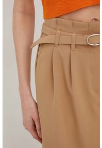 only - Only spodnie damskie kolor beżowy szerokie high waist. Stan: podwyższony. Kolor: beżowy #2