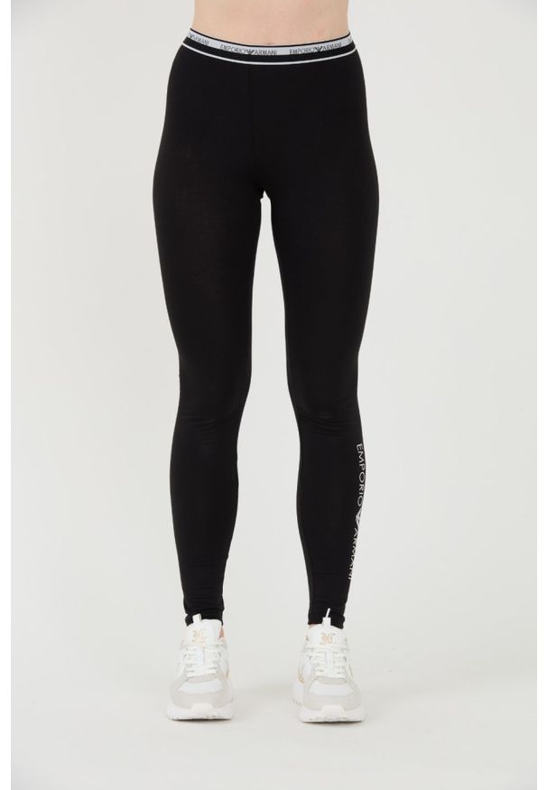 Emporio Armani - EMPORIO ARMANI Czarne damskie legginsy Stretch Logo, Rozmiar S. Kolor: czarny