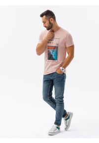 Ombre Clothing - T-shirt męski z nadrukiem - różowy V15B S1434 - M. Kolor: różowy. Materiał: bawełna. Wzór: nadruk. Styl: klasyczny