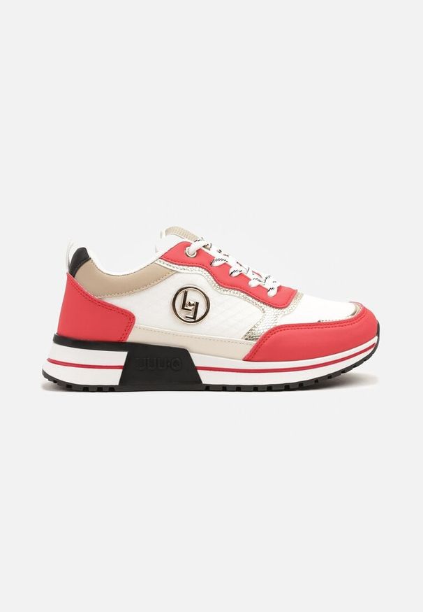 Born2be - Biało-Czerwone Sneakersy Ozdobione Metaliczną Aplikacją Zolamira. Okazja: na co dzień. Zapięcie: sznurówki. Kolor: biały. Materiał: jeans. Wzór: aplikacja. Sezon: jesień, wiosna. Obcas: na płaskiej podeszwie