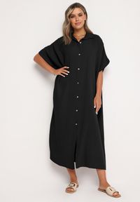 Born2be - Czarna Bawełniana Sukienka Muślinowa o Pudełkowym Kroju Vimarille. Kolor: czarny. Materiał: bawełna. Typ sukienki: proste #7