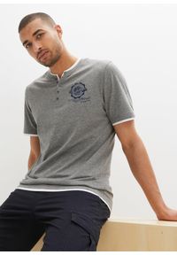 bonprix - T-shirt z dekoltem Henley, krótki rękaw (2 szt.), z czystej bawełny organicznej. Typ kołnierza: typu henley. Kolor: niebieski. Materiał: bawełna. Długość rękawa: krótki rękaw. Długość: krótkie #1