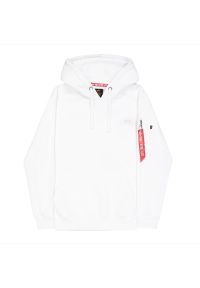 Bluza Alpha Industries Back Print Hoody 17831809 - biała. Typ kołnierza: kaptur. Kolor: biały. Materiał: poliester, bawełna. Wzór: nadruk