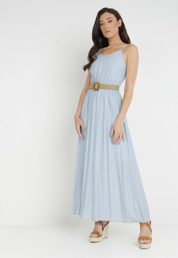 Born2be - Niebieska Sukienka z Paskiem Chrysaleia. Okazja: na co dzień. Kolor: niebieski. Długość rękawa: na ramiączkach. Wzór: gładki. Sezon: lato. Typ sukienki: proste. Styl: casual. Długość: maxi